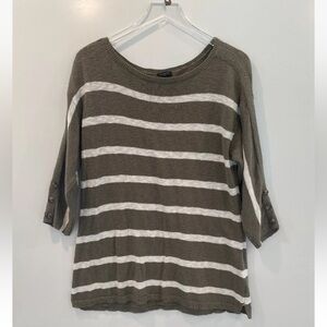 Talbots Green White Striped Sweater‎ Womaens XL (1331)